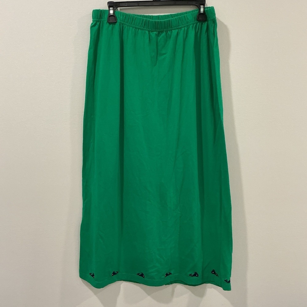 The Quacker Factory Embroidered Maxi Skirt Size 1X Knit Green‎ Beach Coastal